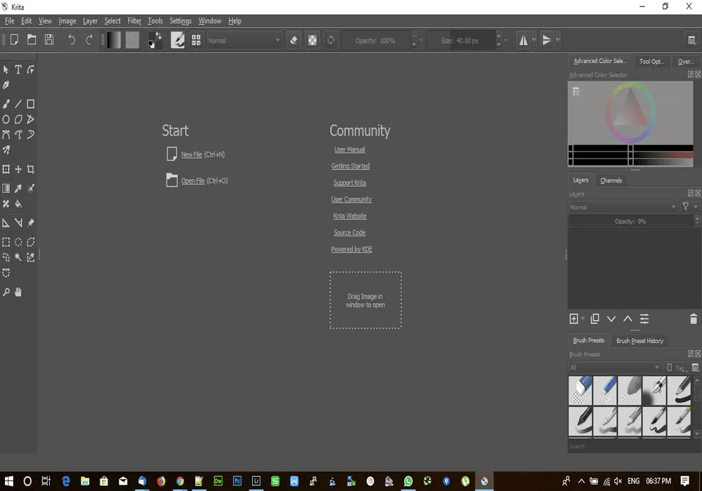 interface du logiciel krita